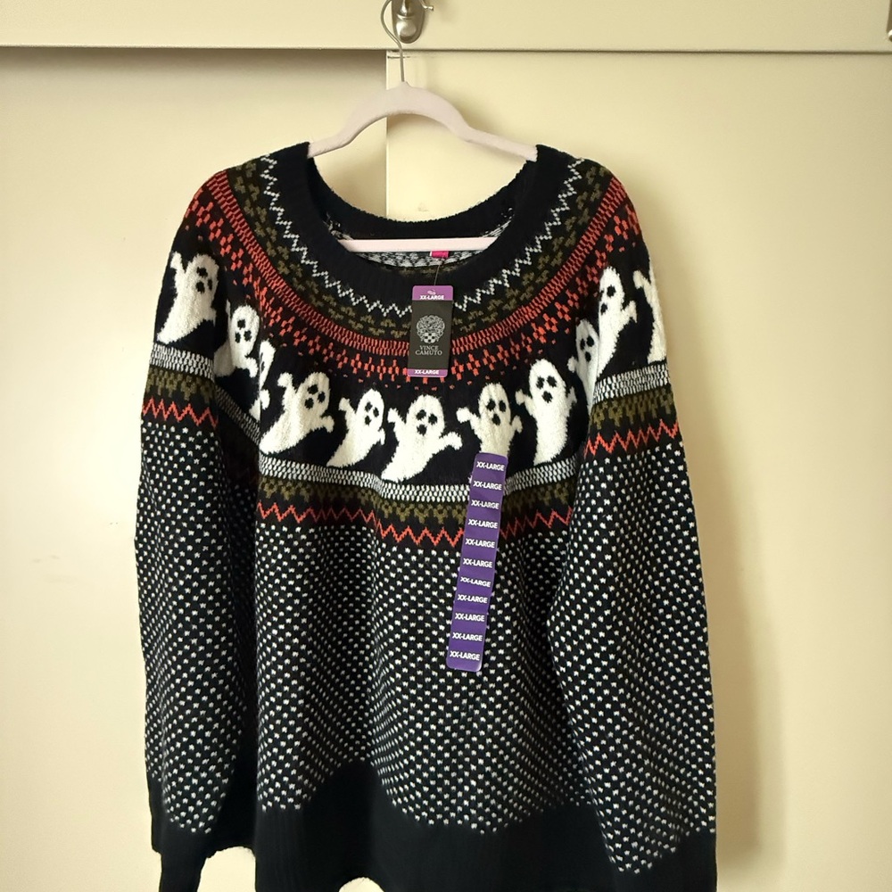 Vince Camuto Black Ghost Pattern Sweater XXL